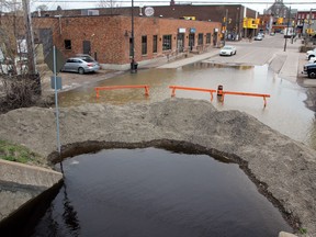 The water from the Pembroke Marina continues to make its away up Alexander Street towards Lake Street. City staff created this sand berm April 27, but the Ottawa River has continued to rise since then. The City of Pembroke declared a state of emergency May 9.