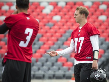 #17 Danny Collins, right, during the Ottawa Redblacks training camp that kicked off Sunday May 19, 2019, at TD Place.