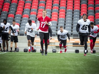 #17 Danny Collins, centre, during the Ottawa Redblacks training camp that kicked off Sunday May 19, 2019, at TD Place.