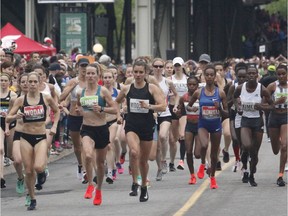 The lead women leave the start of the 10k run at the Ottawa Race Weekend on Saturday, May 25, 2019.