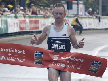 Reid Coolsaet wins the Canadian men's marathon at the Ottawa Race Weekend on Sunday, May 26, 2019.  (