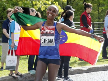 Tigist Girma of Ethiopia wins the women's marathon at the Ottawa Race Weekend on Sunday, May 26, 2019.