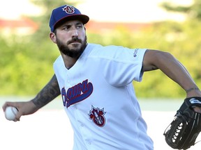 Ottawa Champions and Can- Am pitcher, Phillippe Aumont, pitches the first inning.  The All Star game, which saw the American Association All-Stars face off against the Can-Am All-Stars at the Raymond Chabot Grant Thornton Park in Ottawa Tuesday (July 25, 2017).