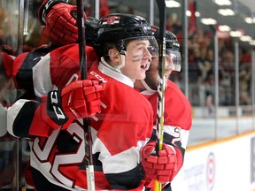 - Ottawa's Sasha Chmelevski (hidden) is congratulated by teammates Graeme Clark (left) and Noel Hoefenmayer after scoring the first goal for Ottawa to make it 1-0 in the first. The Ottawa 67s took on the Guelph Storm in the first of the best of seven in the OHL Final Thursday (May 2, 2019) at TD Place in Ottawa.  The winner of this matchup goes on to play in this year's Memorial Cup in Halifax. Julie Oliver/Postmedia