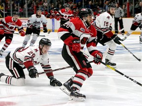 - Ottawa's Lucas Chiodo (centre) takes the puck down the ice for Ottawa's first goal in the opening minutes, but it was disallowed after review. The Ottawa 67s took on the Guelph Storm in the first of the best of seven in the OHL Final Thursday (May 2, 2019) at TD Place in Ottawa.  The winner of this matchup goes on to play in this year's Memorial Cup in Halifax. Julie Oliver/Postmedia