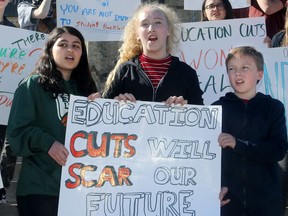 Local Grade 8 student Amy Unhola, 14 (centre), was one of the organizers of the "sit-in."