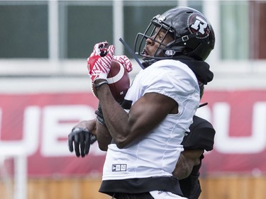Ottawa Redblacks WR Dominique Rhymes makes a catch during training camp at TD Place on May 21, 2019.