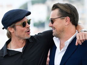 Actor Brad Pitt, left, and actor Leonardo DiCaprio pose during a photocall for the film "Once Upon a Time... in Hollywood" at the 72nd edition of the Cannes Film Festival in Cannes, southern France, on May 22, 2019. (CHRISTOPHE SIMON/AFP/Getty Images)
