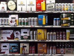 Beer products are on display at a Toronto beer store on Thursday, April 16, 2015.