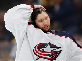 Sergei Bobrovsky of the Columbus Blue Jackets prepares for the start of Game Five of the Eastern Conference Second Round against the Boston Bruins during the 2019 NHL Stanley Cup Playoffs at TD Garden on May 04, 2019 in Boston, Mass. (MADDIE MEYER/Getty Images)