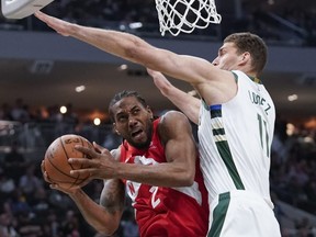 Raptors star Kawhi Leonard in Game 5 versus the Bucks. MORRY GASH/AP