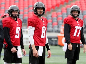 Quarterback Will Arndt (8) says it's important to have the guys in the quarterback room on the same wavelength, no matter where they are on the depth chart.