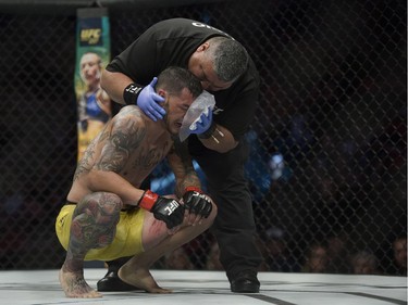 Cub Swanson gets iced between fights during UFC Fight Night Featherweight bout against Shane Burgos held at Canadian Tire Centre on Saturday.