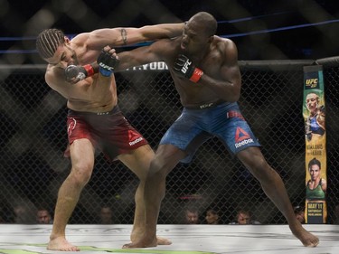 Elias Theodorou (left) fights Derek Brunson (right) during UFC Fight Night Middleweight bout held at Canadian Tire Centre on Saturday.