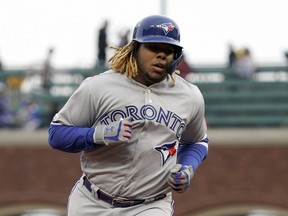 Toronto Blue Jays' Vladimir Guerrero Jr. rounds the bases after hitting a solo home run against the San Francisco Giants during the first inning of a baseball game in San Francisco, May 14, 2019. (TONY AVELAR/AP)