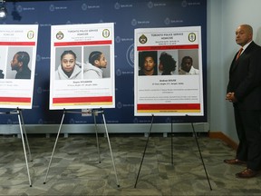 Toronto Homicide Det. Steve Henkel (on right) said three Canada-wide warrants have been issued in the investigation into the murder of Blain Grindley at his John Garland Blvd. home. (Jack Boland, Toronto Sun)