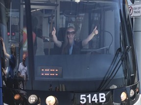 It's thumbs up from the first driver of the first train of Grand River Transit's Ion LRT on June 21, 2019.