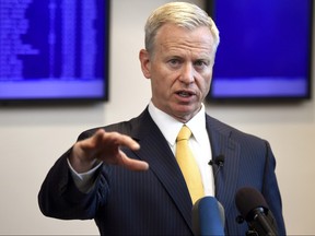 District Attorney George Brauchler addresses the media after STEM School Highlands Ranch shooting suspect's 18-year-old Devon Erickson and 16-year-old Alec McKinney facing criminal charges made court appearance's at the Douglas CountyCourthouse May 15, 2019, in Castle Rock, Colorado. (Joe Amon-Pool/Getty Images)