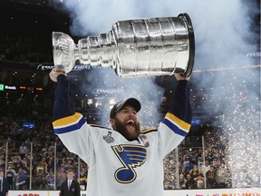 Alex Pietrangelo #27 of the St. Louis Blues celebrates with the Stanley Cup after defeating the Boston Bruins in Game Seven to win the 2019 NHL Stanley Cup Final at TD Garden on June 12, 2019 in Boston, Massachusetts.