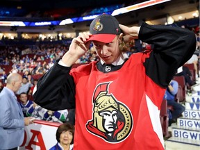 Mads Sogaard after being selected 37th overall by the Ottawa Senators during the 2019 NHL Draft at Rogers Arena on June 22, 2019 in Vancouver, Canada.