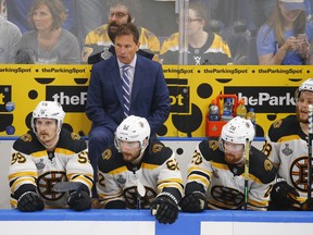 Boston Bruins' Bruce Cassidy coaches his team against the St. Louis Blues on Sunday night. (USA TODAY SPORTS)