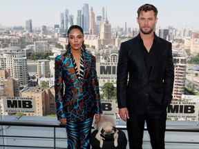 Chris Hemsworth and Tessa Thompson pose for a picture during a photocall for the film "Men in Black: International" ahead of its Russian premiere, in Moscow, Russia June 6, 2019. REUTERS/Evgenia Novozhenina