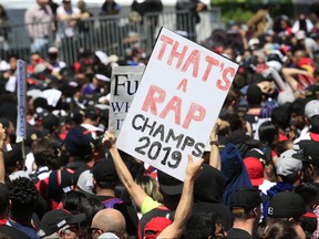 The Toronto Raptors are celebrated today at the end of a four-hour parade at Nathan Phillips Square in Toronto, June 17, 2019. Stan Behal/Toronto Sun/Postmedia Network