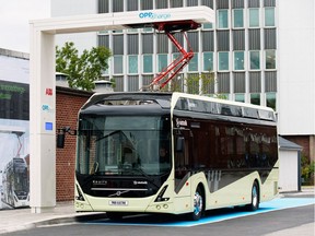 Nova Bus electric bus at recharging station.