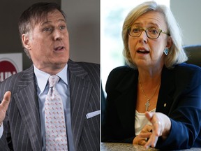 People's Party of Canada leader Maxime Bernier (left) and Green Party of Canada leader Elizabeth May (right).