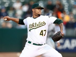 Athletics pitcher Frankie Montas was suspended 80 games without pay by Major League Baseball on Friday, June 21, 2019, after testing positive for a performance-enhancing drug.