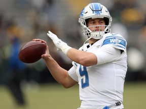 Detroit Lions Matthew Stafford warms up before a game against the Green Bay Packers at Lambeau Field on Dec. 30, 2018 in Green Bay, Wis. (Dylan Buell/Getty Images)