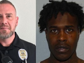 North County Police Cooperative Officer Michael Langsdorf, left, was murdered Sunday, allegedly by lifelong criminal Bonette Kymbrelle Meeks, 26.