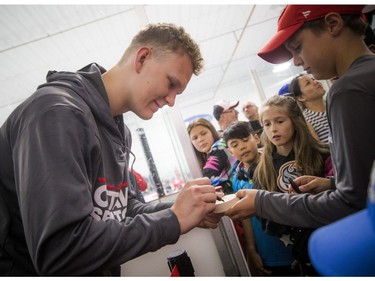 The Ottawa Senators development camp was at the Bell Sensplex for a 3-on-3 tournament Saturday, June 29, 2019.  Brady Tkachuk was on site watching the players on the ice and greeting young fans.