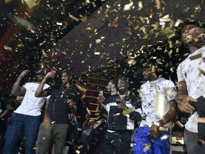 The Toronto Raptors celebrate their NBA championship at XS Nightclub at Wynn Las Vegas on Friday, June 14, 2019 in Las Vegas, Nevada. (David Becker/Getty Images for Wynn Las Vegas)