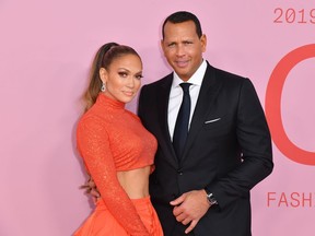 CFDA Fashion Icon Award recipient US singer Jennifer Lopez and fiance former baseball pro Alex Rodriguez arrive for the 2019 CFDA fashion awards at the Brooklyn Museum in New York City on June 3, 2019.