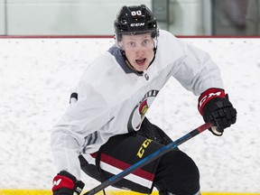 Lassi Thomson, seen at the Ottawa Senators development camp this week, played for the Kelowna Rockets last season. They made two picks in the CHL import draft on Thursday, which could suggest they think Thomson plans to play at home in a Finnish men's league next season.
