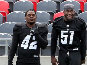 Redblacks linebacker Avery Williams (left) is playing a much bigger role this season. (JULIE OLIVER/Postmedia Network)