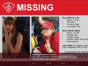 Missing 16-year-old girls in Algonquin Park: Maya Mirota Marta Malek