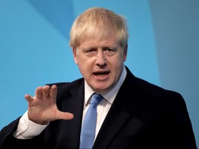 Newly elected British Prime Minister Boris Johnson speaks during the Conservative Leadership announcement at the QEII Centre on July 23, 2019 in London. Dan Kitwood/Getty Images