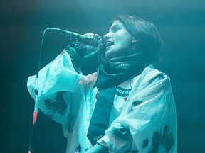 A file photo of Nadya Tolokonnikova of Pussy Riot performing in Birmingham, Ala., on July 11.
