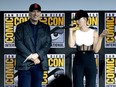Kevin Feige and Scarlett Johansson speak at the Marvel Studios Panel during 2019 Comic-Con International at San Diego Convention Center on July 20, 2019 in San Diego, Calif. (Kevin Winter/Getty Images)