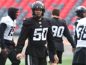 Louis-Philippe Bourassa (50)  of the Ottawa Redblacks during practice at TD Place in Ottawa, October 01, 2018.   Photo by Jean Levac/Postmedia   130111
