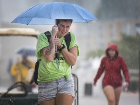 Volunteers and workers head to the Canadian War Museum as Bluesfest was delayed once again for a severe thunderstorm warning in Ottawa on day 7 of RBC Bluesfest.