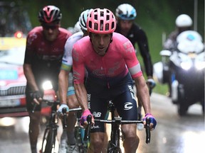 Ottawa's Michael Woods takes part in a breakaway during the seventh stage of the 71st edition of the Criterium du Dauphine cycling race, 133,5 km between Saint-Genix-les-Villages and Les Sept Laux-Pipay on June 15, 2019.