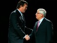 R.C. Buford, left, general manager of the San Antonio Spurs shakes hands with NBA Commisioner David Stern while receiving his 2007 NBA Championship ring before a game with the Portland Trail Blazers on Oct. 30, 2007 at AT&T Center in San Antonio, Texas. (Ronald Martinez/Getty Images)
