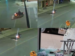 Screen captures of a smash-and-grab robbery at a jewelry store in Napanaa.