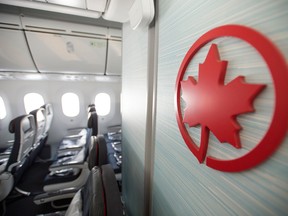The interior of an Air Canada plane in Toronto.