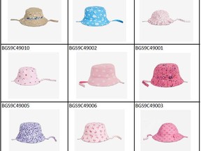 Health Canada has recalled Joe Fresh baby girl and boy sun hats.