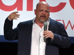 Rick Harrison from History's "Pawn Stars" speaks at a rally for Republican presidential candidate Sen. Marco Rubio at the Texas Station Gambling Hall & Hotel on February 21, 2016 in North Las Vegas.