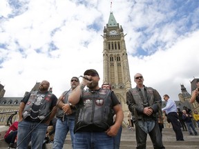 Bikers Against Child Abuse gather on Parliament Hill in Ottawa on Saturday.